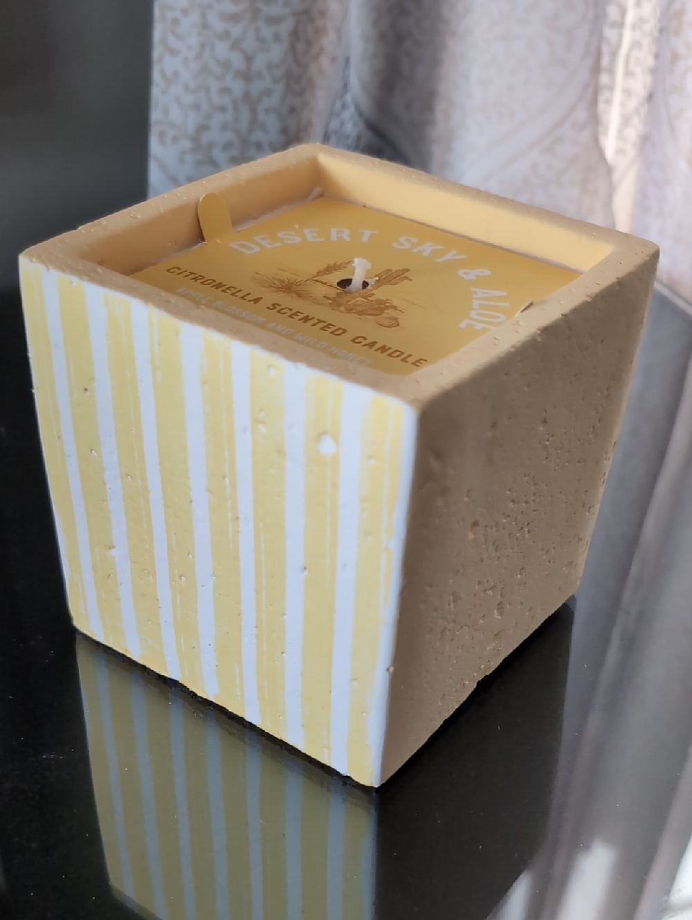 Yellow Striped Square Citronella Candle